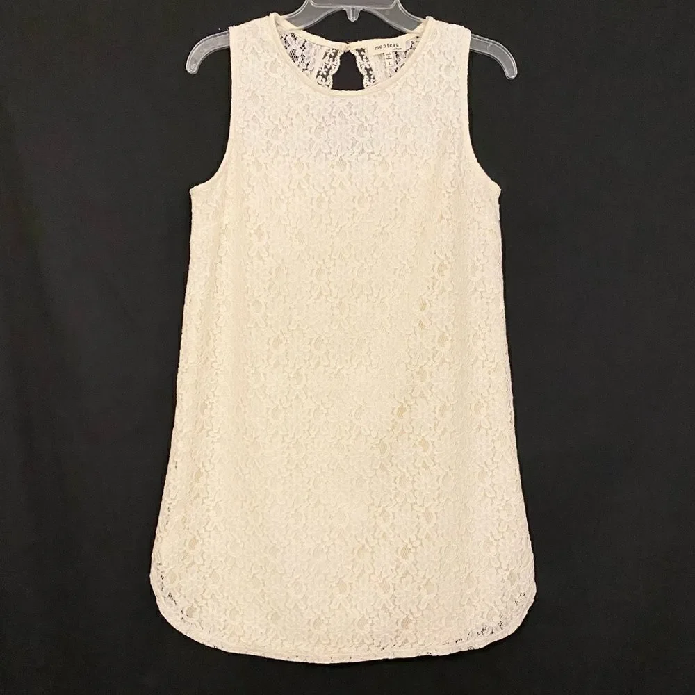 Monteau floral lace off-white cream mini dress or wear as tunic if you want.